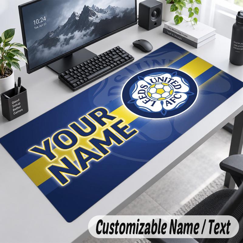 Leeds United FC Personalized Large Mouse Pad Custom Name Text Extended Desk Mat Gaming Mousepad