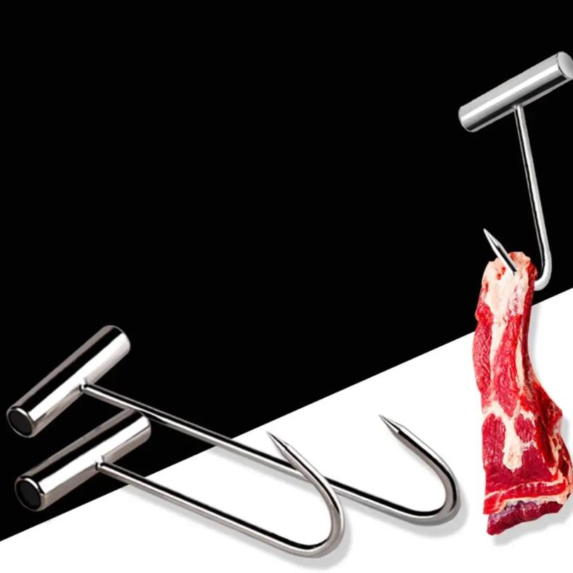 1Pcs Stainless Steel T Hooks T-Handle Meat Boning Hook for Kitchen Butcher Shop Restaurant BBQ Tool