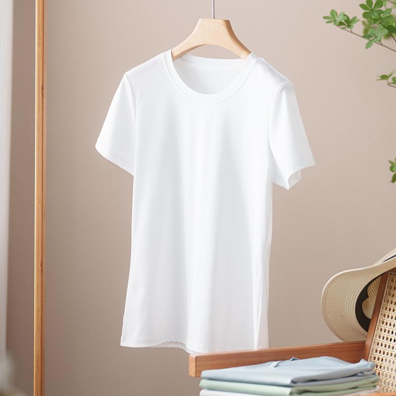 Rundhals Kurzarm Damen Sommer Neueste Trendige Vielseitiges und Bequemes T-Shirt Langgewaschenes Baumwoll Oberteil Ohne Verformung