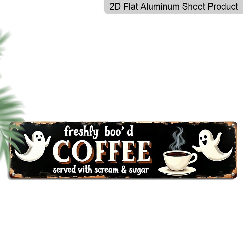 

2D Flat, 1pc Large Vintage Pumpkin Wall-Mounted Boo d Coffee Aluminum Decorative Sign - Aluminum Metal Farmhouse Coffee Station Decor with 40cm x 10cm