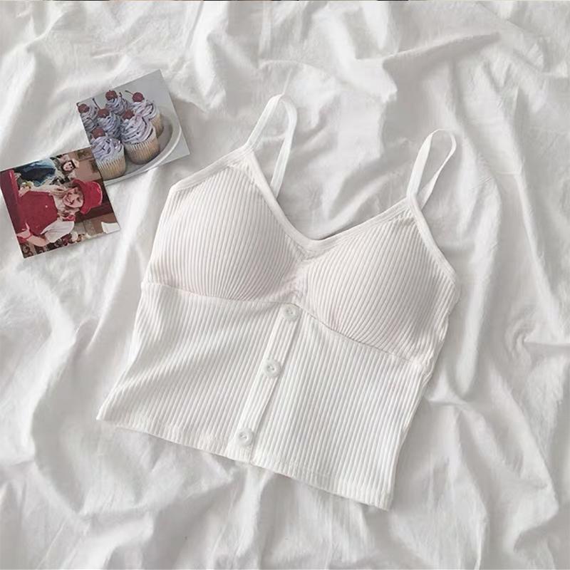 

Бюстгальтер-бюстгальтер с подкладкой и эластичным верхом на пуговицах поставляется с майкой и цветными украшениями в виде синглета белый