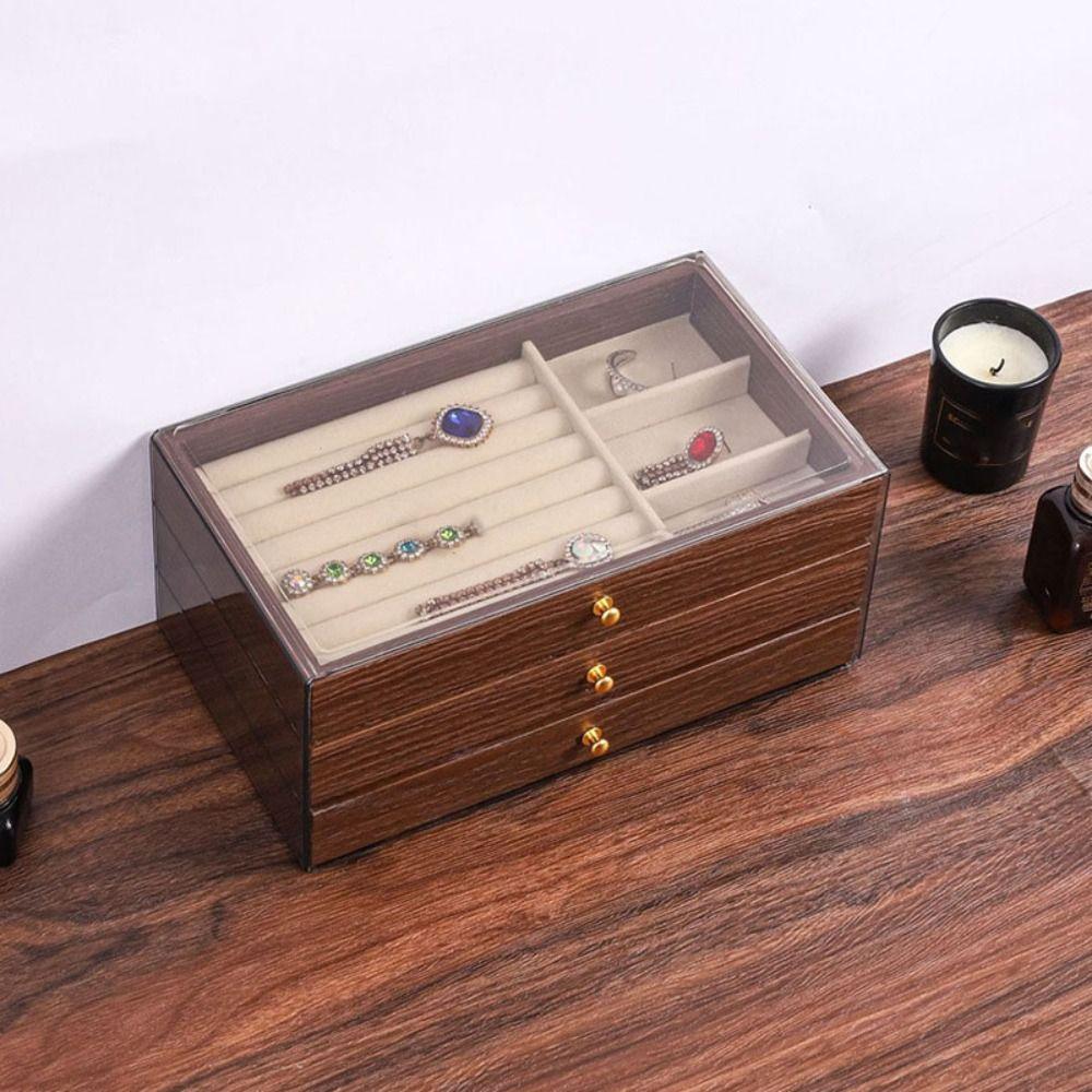 Transparent Window Wooden Jewelry Box Rings Necklace Square Jewelry Box  Outdoors