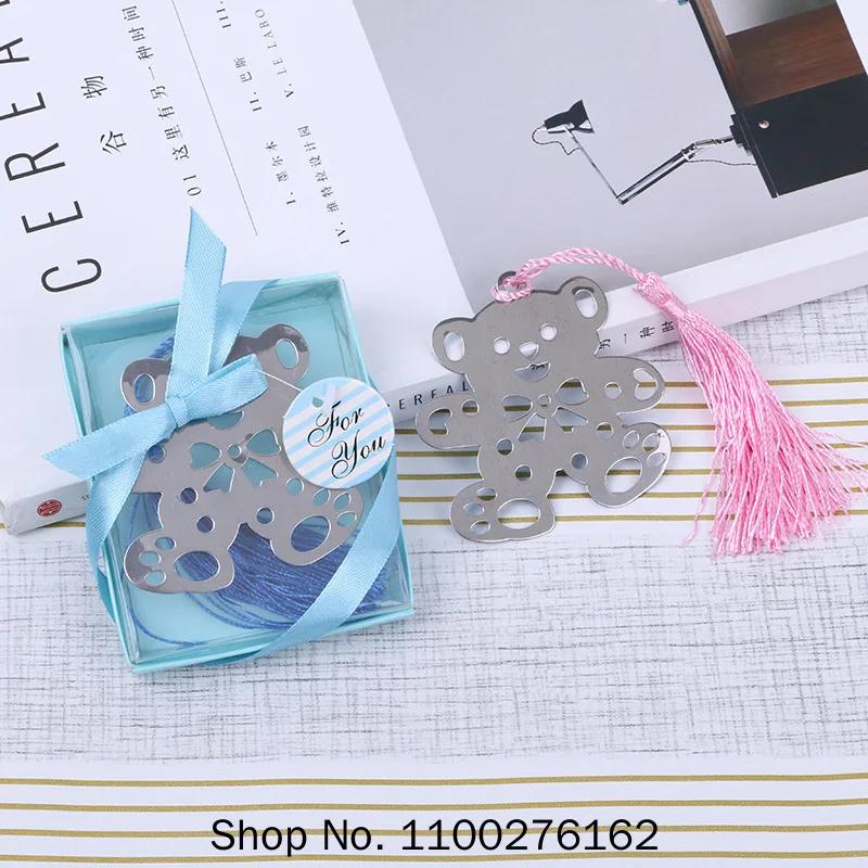 50pcs Cute Bear Design Wedding Bookmark Favors With Tassel And Gift Box Baby Shower Souvenirs Student Creative Bear Bookmark
