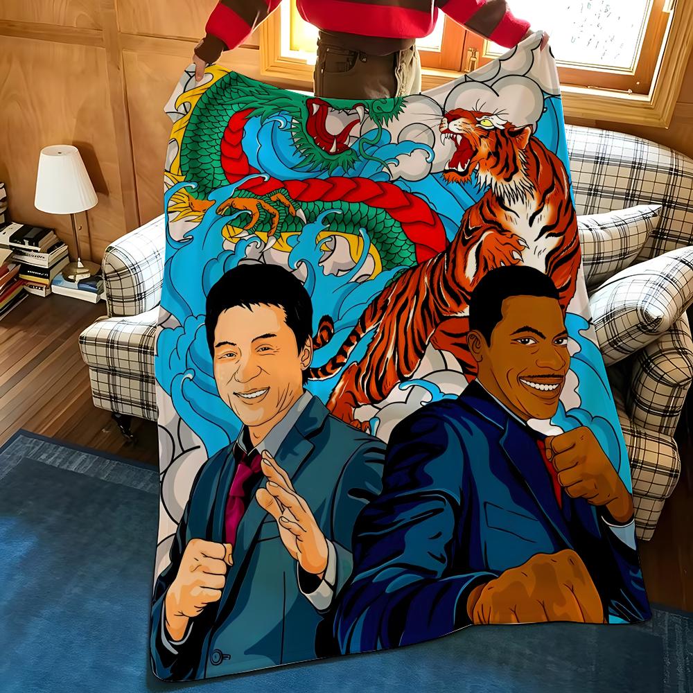 Celebrity J-Jackie C-Chan Throw Flannel Cozy Print Blanket, Portable, Durable Machine Washable Cute Cool