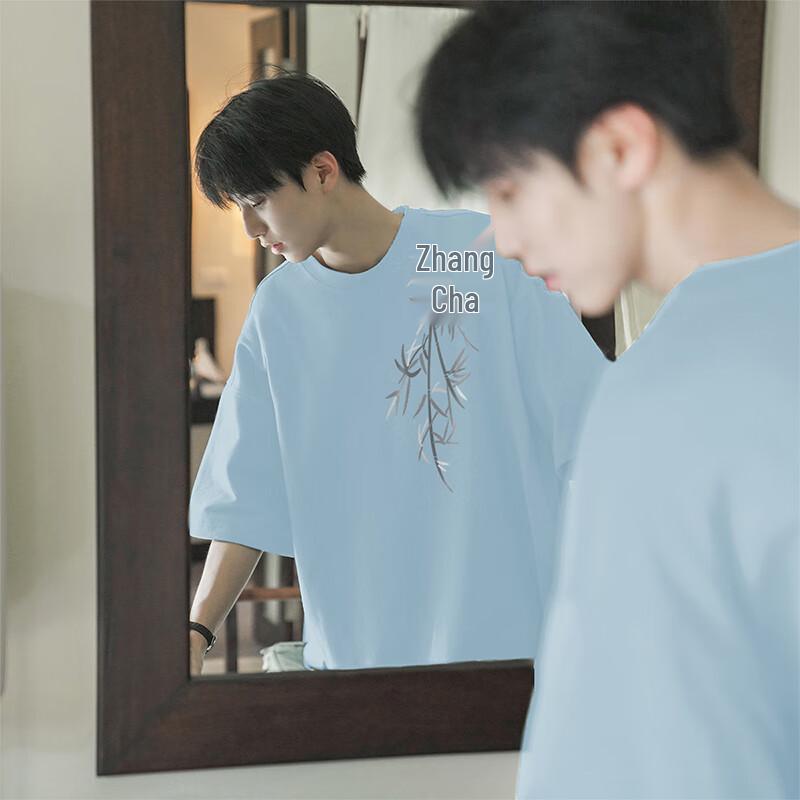 VUUG Men s New Chinese Style Graphic Print Loose Short-Sleeve T-shirt 2XL