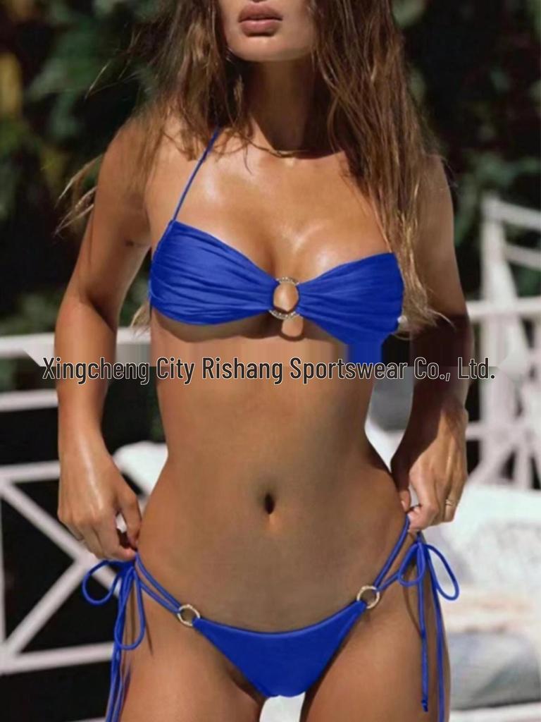 2024 Einfarbiger Schnür-Bikini-Set: Europäischer & Amerikanischer Stil Damen Bademode