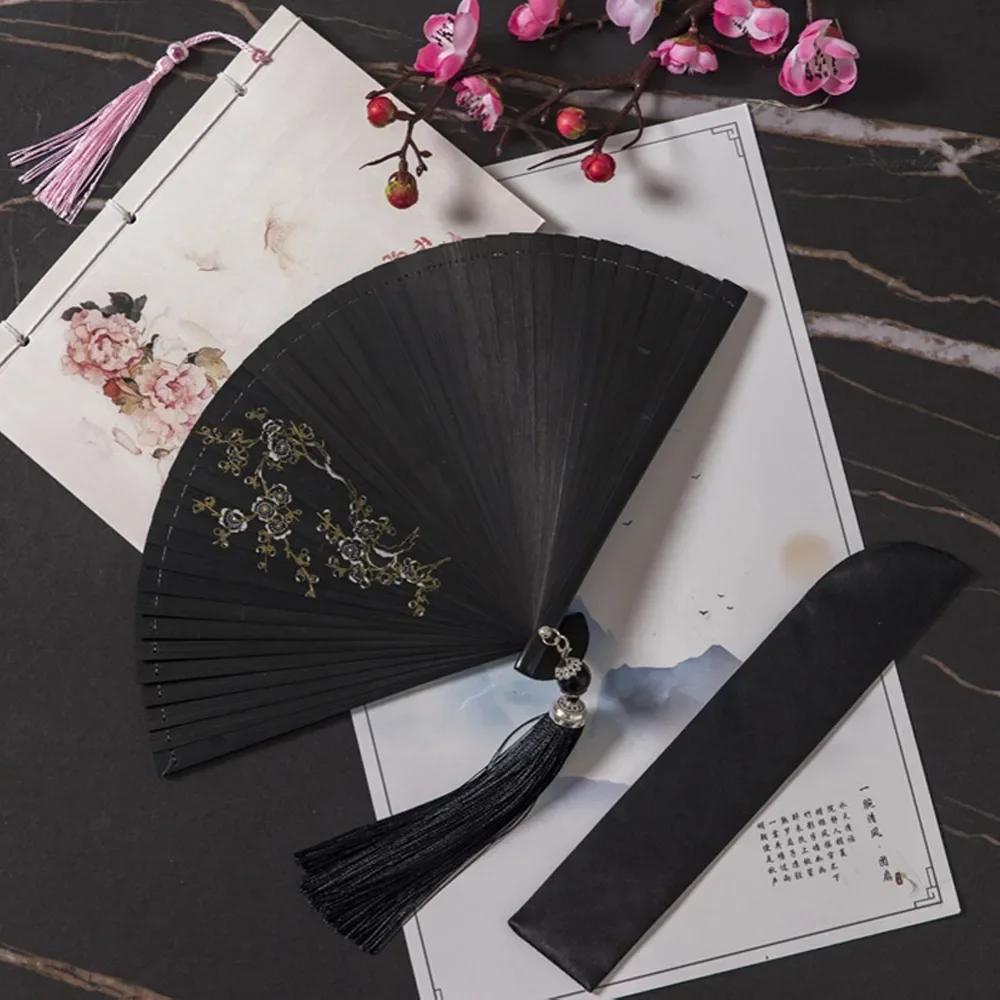 Chinese Style Japanese Classical Folding Fan Black Ancient Style Women's Folding Fan Portable Handmade Hand Fans Home Decoration