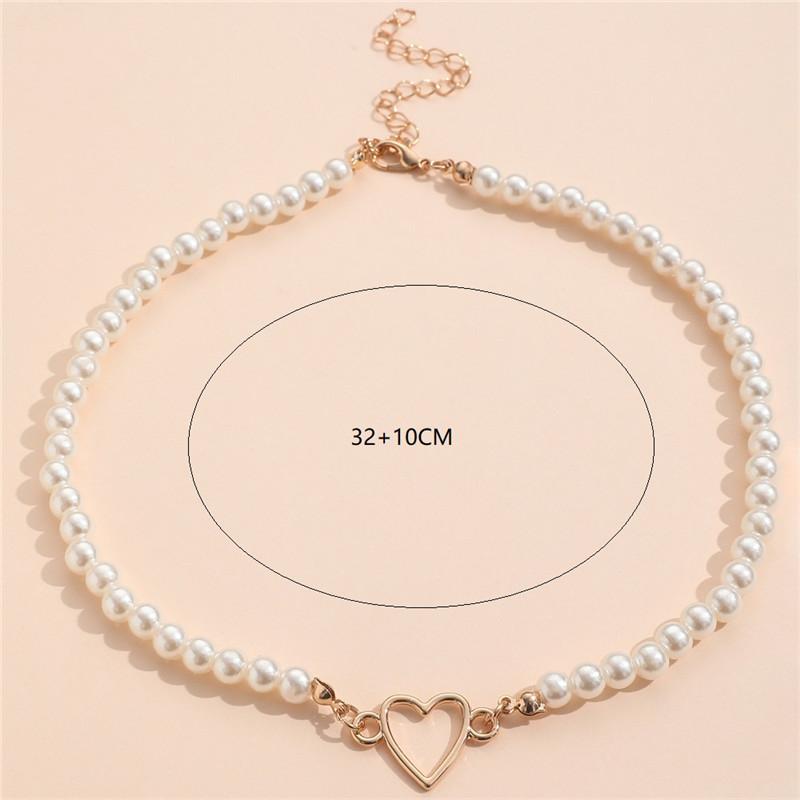 Imitation Pearl Trendy Love Heart  Choker Necklace Female Personality Party Fashion Clavicle Collier Colar Perlas Collar Gift