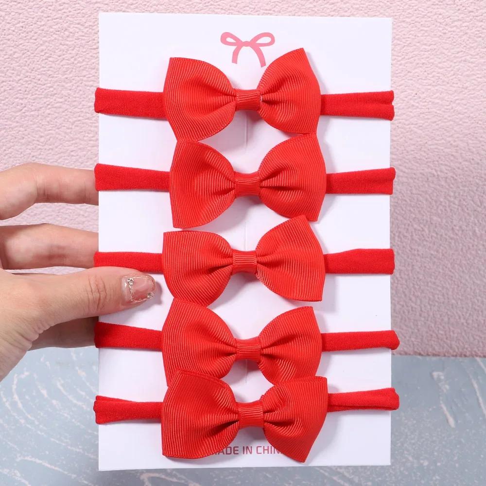 5/6Pcs Girls Solid Color Bowknot Headband For Baby Kids Grograin Ribbon Headwear Hair Bands Infant Hair Accessories