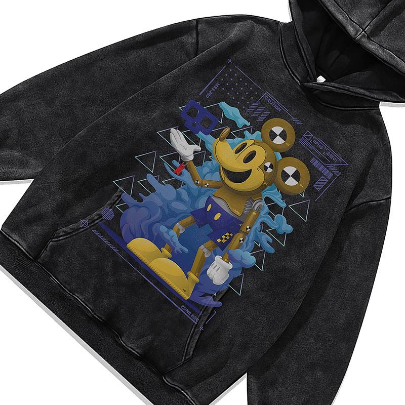 Heavy Fried Color Men'S Hooded Sweater Street Vintage Cartoon Digital Direct Injection Printed Hoodie Jacket Men'S And Women'S