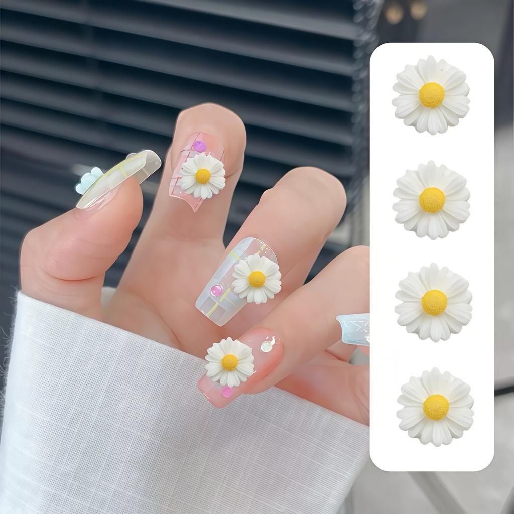 60pcs Realistic White Daisy Flowers with Yellow Centers - Flat-Bottom Floral Decorations, for DIY Crafts, Phone Cases, Nail Art