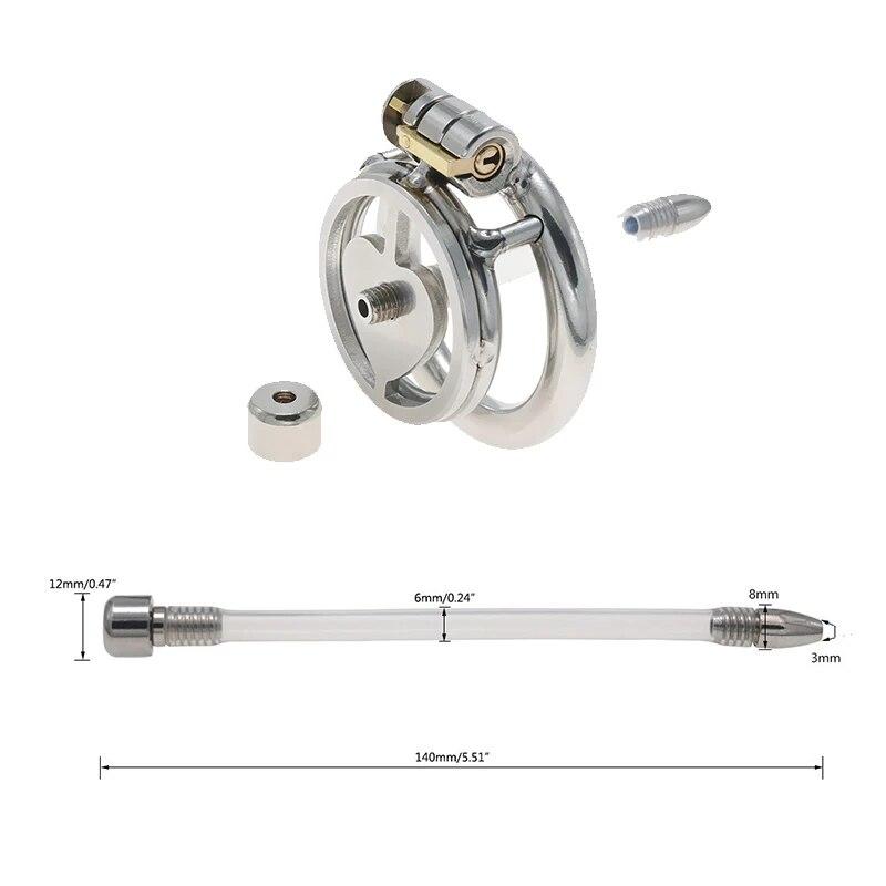 Stainless Steel Chastity Lock CB Lock for Men Penis Cage with Urinary Catheter Gay Slave Cock Ring Sex Toy Ball Stretcher