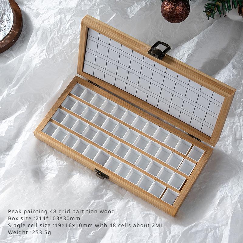 36/48 Grid Wooden Subpackage Pigment Storage Box Portable Art Outdoor Painting Watercolor Pigment Palette Mini Drawing Box