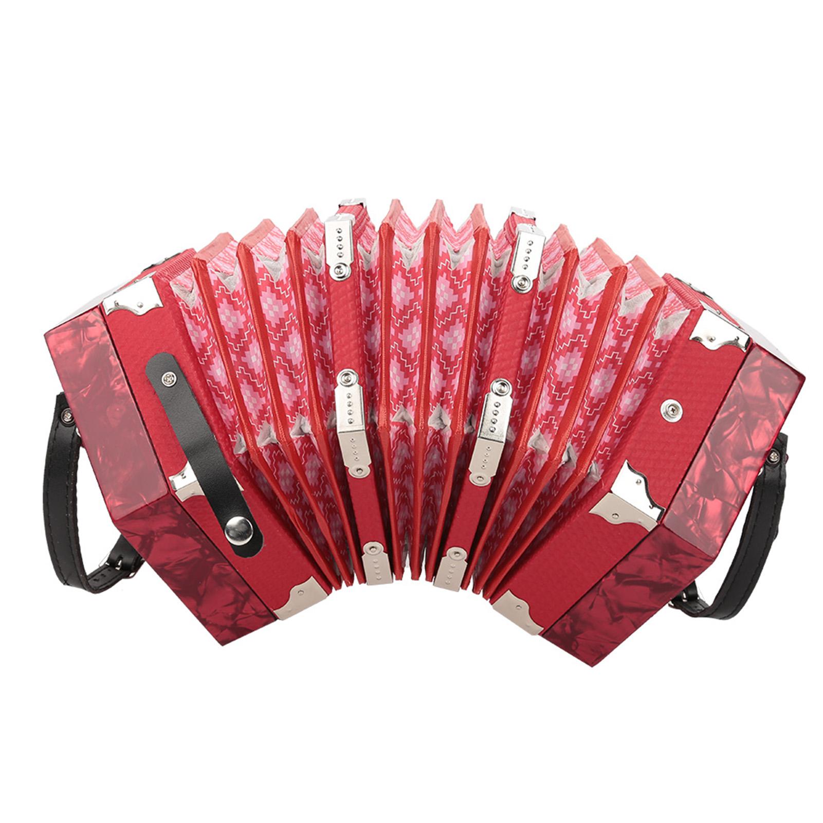 Fisarmonica Concertina Strumento Musicale Professionale 20 Tasti (Rosso)