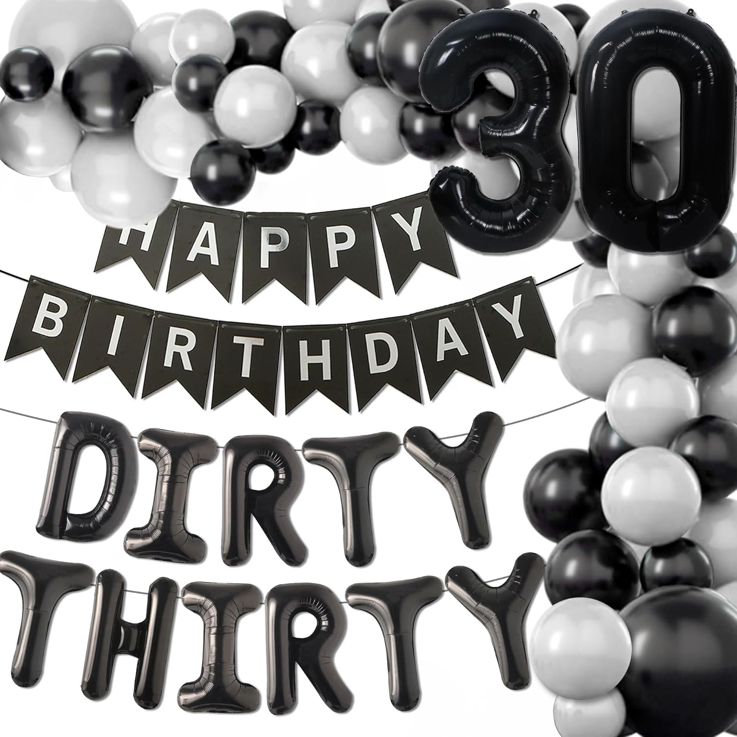 LaVenty Dirty 30 Balloons Talk Thirty To Me Birthday Decorations 30th Birthday Banner 30th Anniversary Party Bunting Decorations 30th Birthday Party