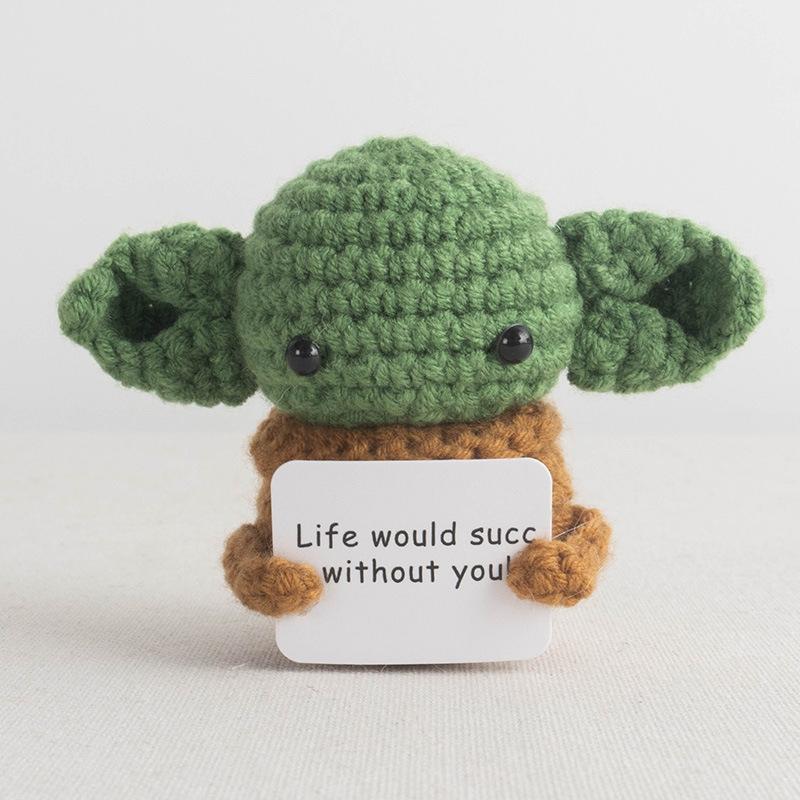 Positive Figures Crochet Doll Ornaments with Cards Funny Gifts Positive Energy Knitted Animals Craft Desktop Car Interior Decor
