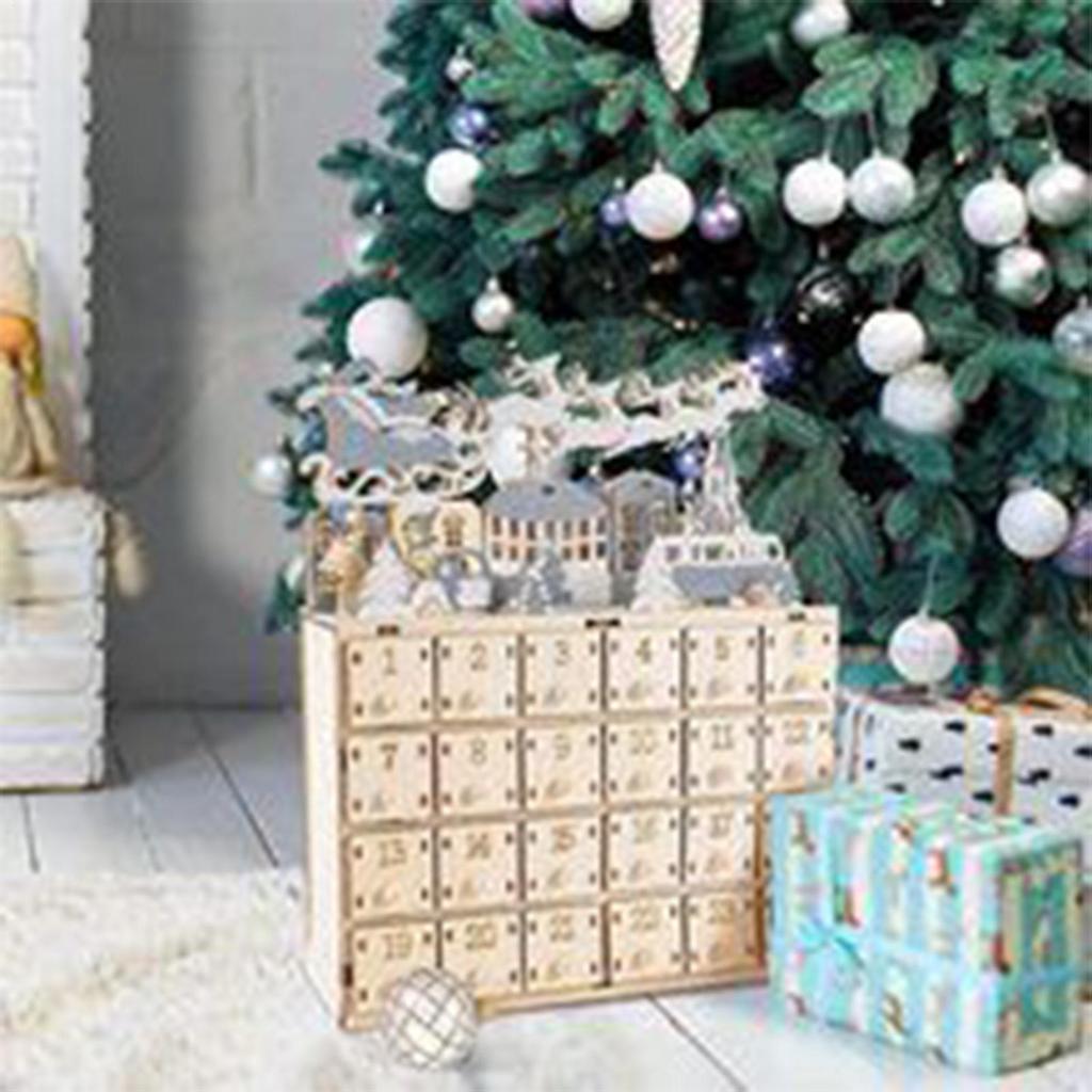 Wooden Christmas LED Light Calendar Cabinet Wooden Christmas 24 Countdown Advent Calendar Christmas Decor Crafts Desktop Decor