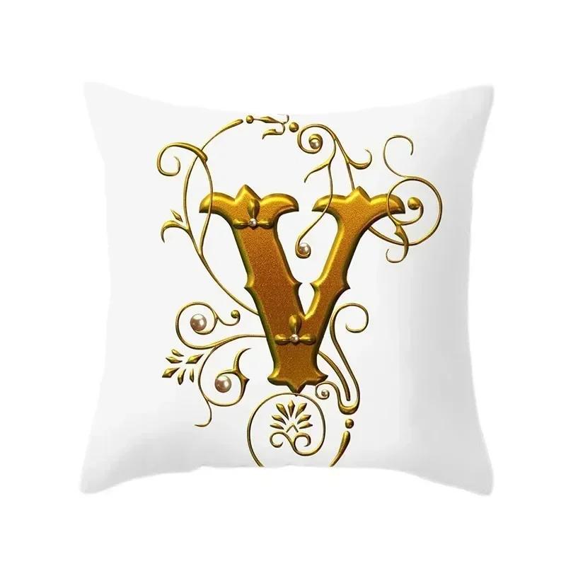 45*45Cm European Gold 26 Letters Pillowcase Digital Printed Peachskin Home Texile Pillowcase Home Decorative Sofa Cushion Cover