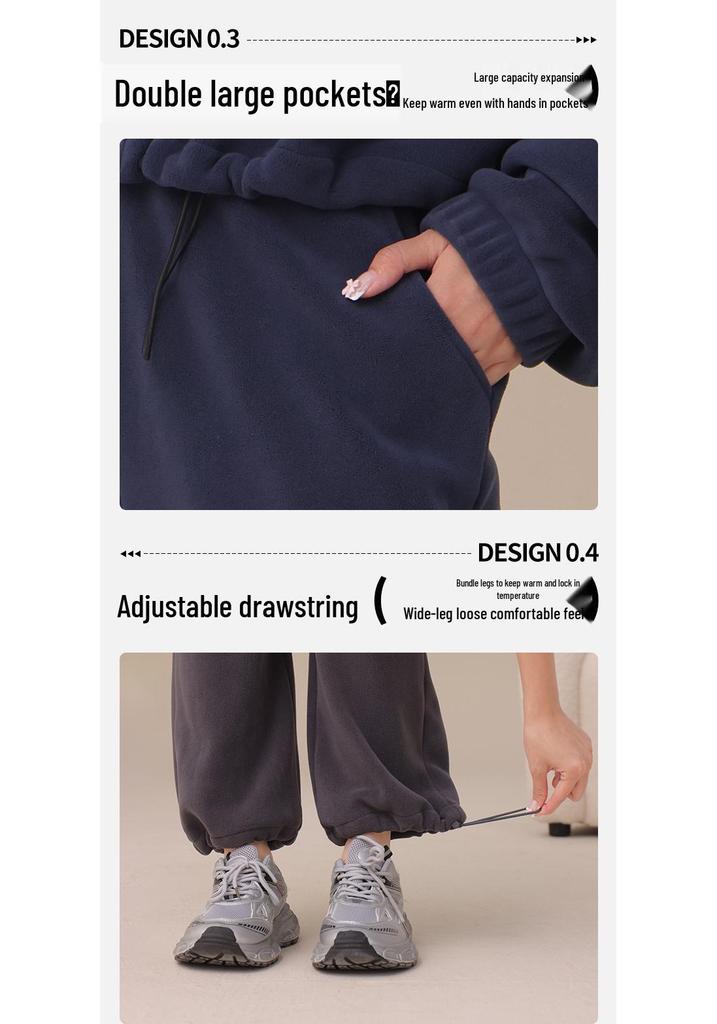 Damen Herbst/Winter Korallenfleece Yoga Set: Zweiseitige Reißverschlussjacke & Warme Weitbeinige Hose