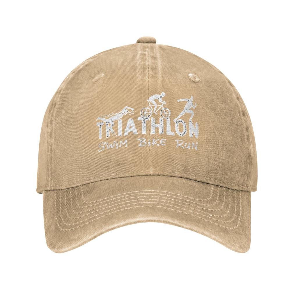 Triathlon Swim Bike Run Athlete Denim Fabric Cap Casual Baseball Caps Adjustable Hat Summer Unisex Baseball Hats