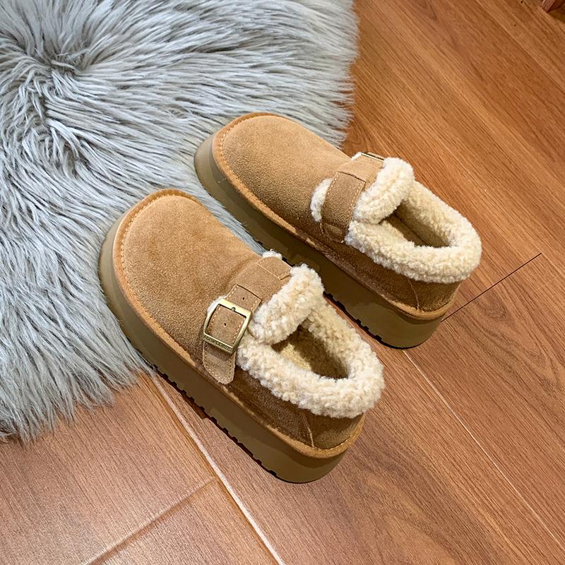 Fashion 2024 Winter New Women's Hairy Cotton Shoes with Matte Leather Surface for Warm and Comfortable Thick Soled Shoes for Women
