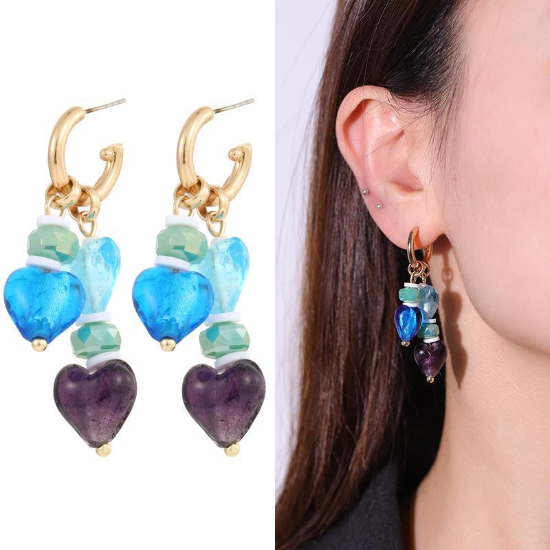 Kenjie Summer Ceramic Geometric Asymmetrical Earrings - Women's Cross-Border Versatile Design