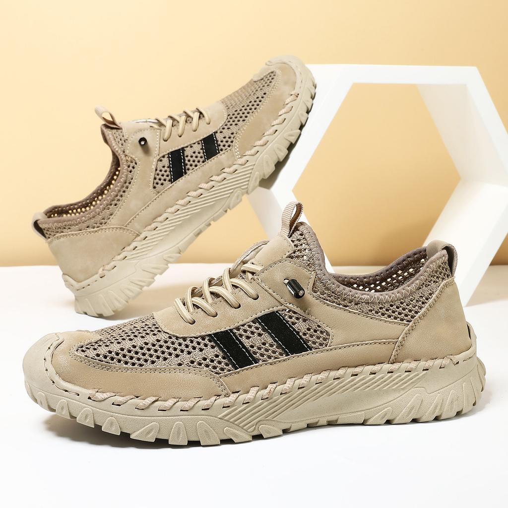 Popular Summer Men's Casual Sports Shoes Comfortable Large Size Sewn Cowhide Mesh Shoes Korean Version Trendy Men's Shoes