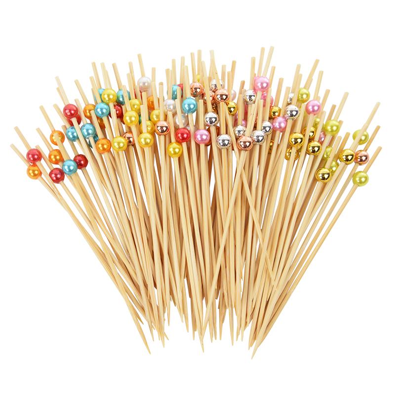 100pcs Wedding Party Pearl Disposable Skewers Food Fruit Picks Bamboo Cocktail Buffet Cake Toothpick Wedding Birthday Supplies