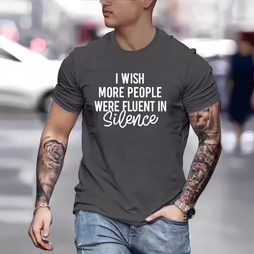 

I Wish Alphabet Cotton T-Shirt Short Sleeve Round Neck Women 2d Print Tops 3XL темно-серого