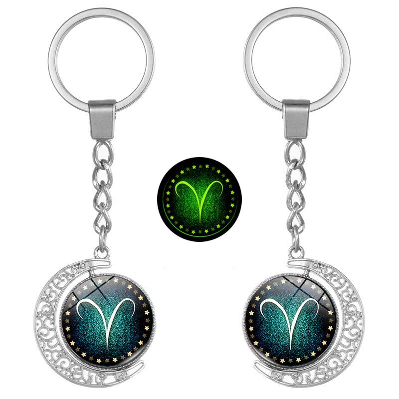 Luminous Zodiac Double-Sided Rotating Pendant Keychain for Couples - European & American Creative Design.