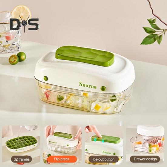 Ice Cube Tray with Lid And Bin Easy Release Ice Maker Mold Stackable Ice Cube Mold Drawer-Style Ice Block Mold for Desserts Chocolate Juice Coffee