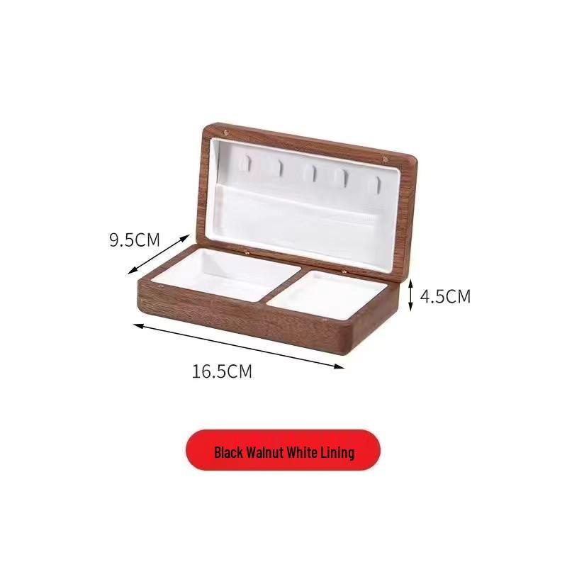 Boîte à Bijoux en Bois Massif Noyer Noir - Boîte Souvenir pour Bague, Montre, Collier avec Couvercle à Rabat