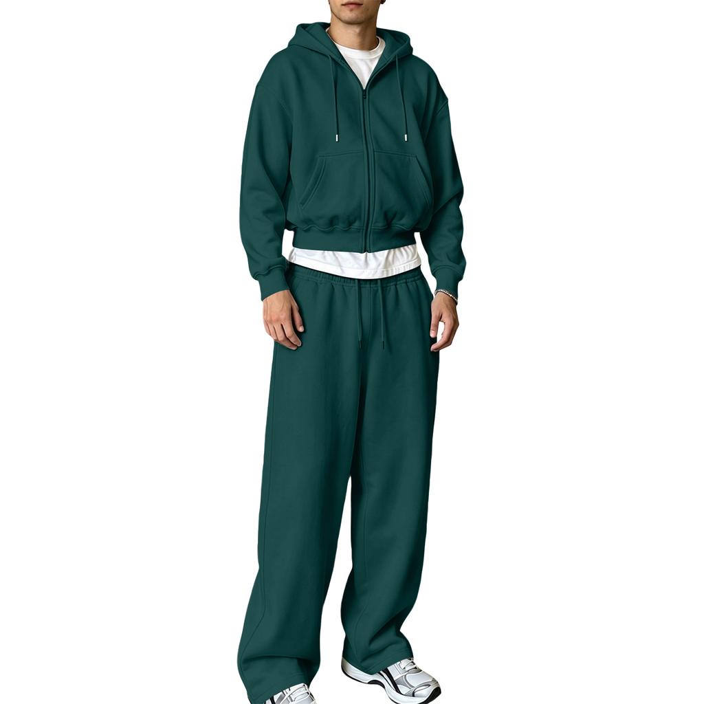 Men's Winter Hoodie Zip Up and Sweatpants Set Casual Tracksuit