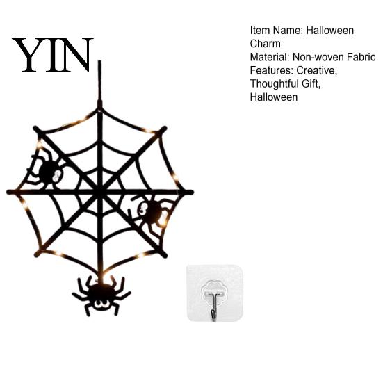 Realistic Halloween Patterns Pumpkin Hanging Decor, Non-Woven Ghost Ornament with Light String, Spooky Celebration Decor Door Wall for Party