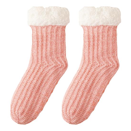 Fleecegefütterte Crew-Socken Warme Hausschuhe mit rutschfesten Noppen Damen Verdickte Flauschige Wintersocken zum Entspannen zu Hause Schlafen