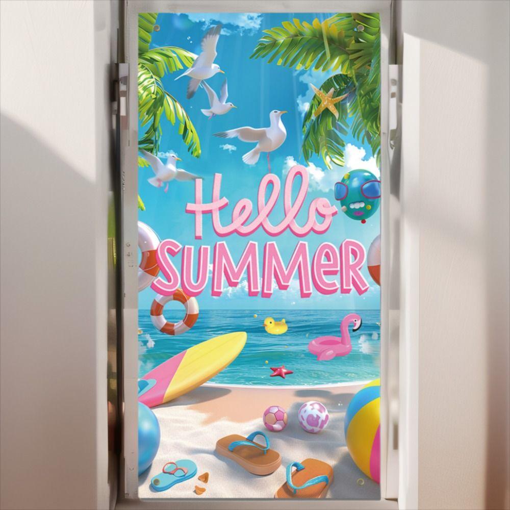 Tropical Design Hello Summer Hawaiian Backdrops Cartoon Party Hanging Banner  Summer Celebrations