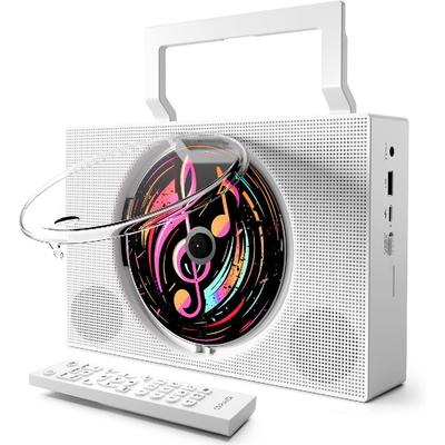 Portable CD Player Boombox with Bluetooth - Rechargeable CD Player with FM Radio, USB, AUX, Remote Control - Stereo Sound System with 4000mAh Battery