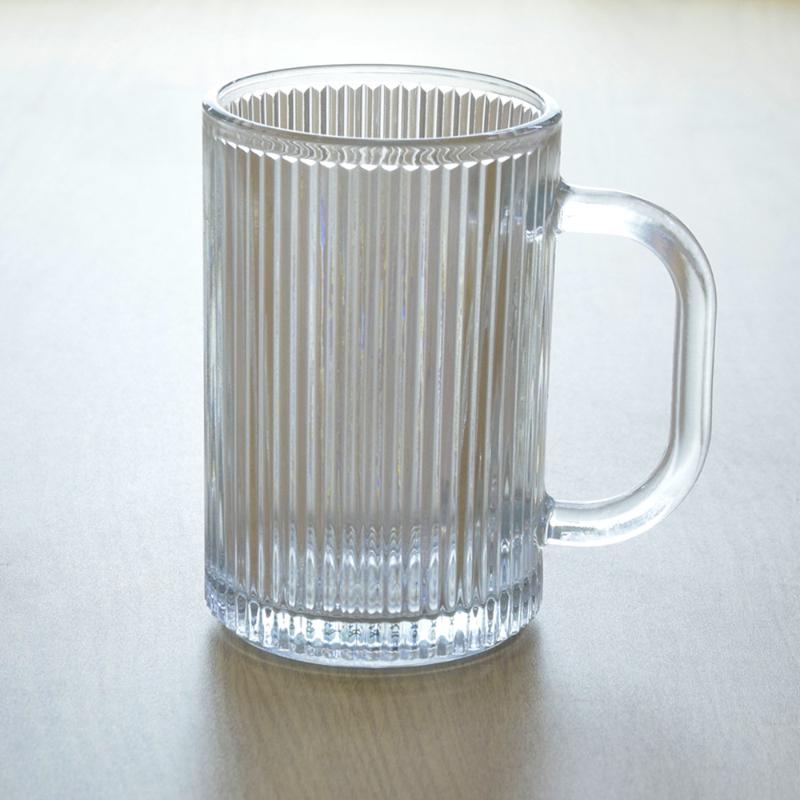 380ml Household Heat Resistant Water Cup with Handle 4pcs Set Classic Modern Vertical Striped Tea Cup Beer Glass Wine Utensils