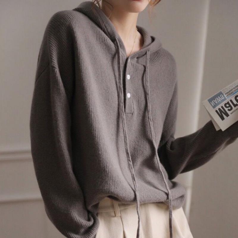 

Повседневный трикотаж с капюшоном, женский осенне-зимний свитер с напуском, мягкая восковая верхняя одежда, свободный и универсальный пуловер, женский свитер One Size серый