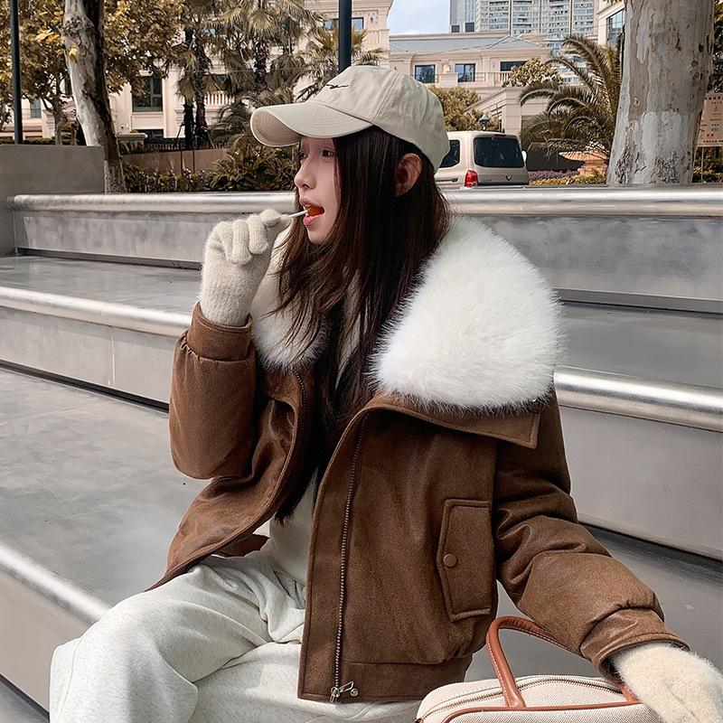 

Женское короткое пуховое хлопковое пальто с большим меховым воротником, новое зимнее хлопковое пальто M