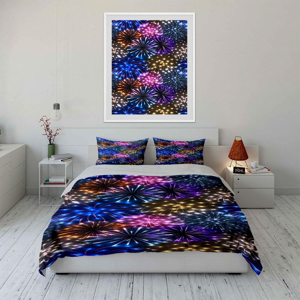 Colorful fireworks pattern. Bedding sets Duvet cover sets Duvet covers Pillowcases(1*Duvet Cover 2*Pillowcases without duvet insert)