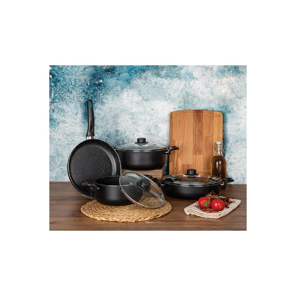 Set de tigaie antiaderente, 7 bucăți, cu model de granit Eco Chef