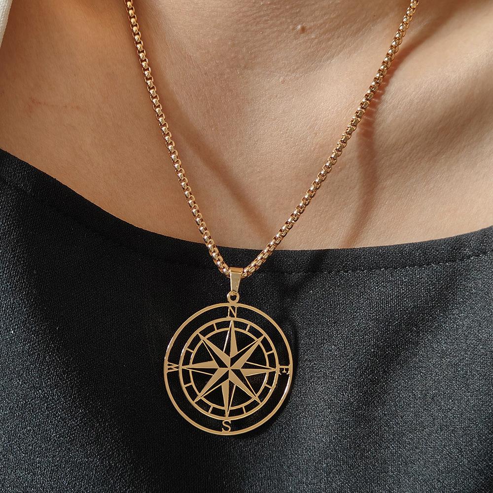 New Starry Sky Compass Compass Necklace Men and Women Fashionable Titanium Steel Necklace Jewelry