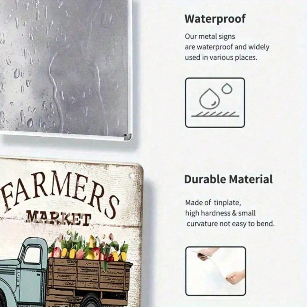 Farmhouse Farmers Market Tin Sign Farm To Table Kitchen Wall Decor Rustic Metal Art Gift Dining Room Home 1P