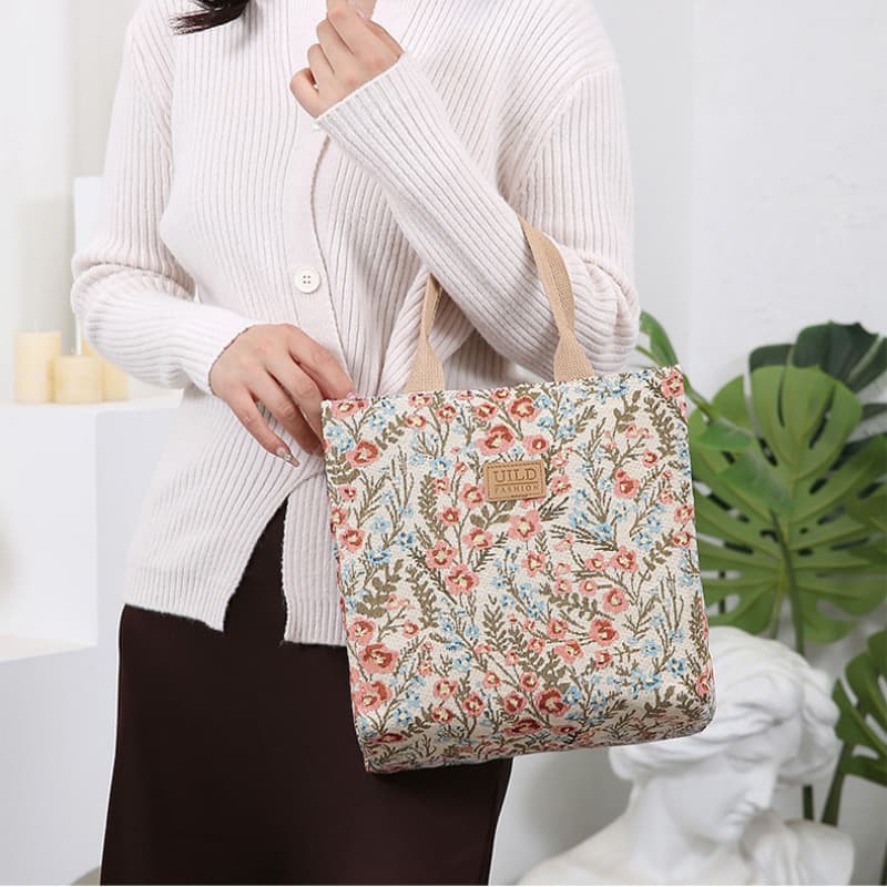 Vintage velká plátěná taška s květinovým vzorem