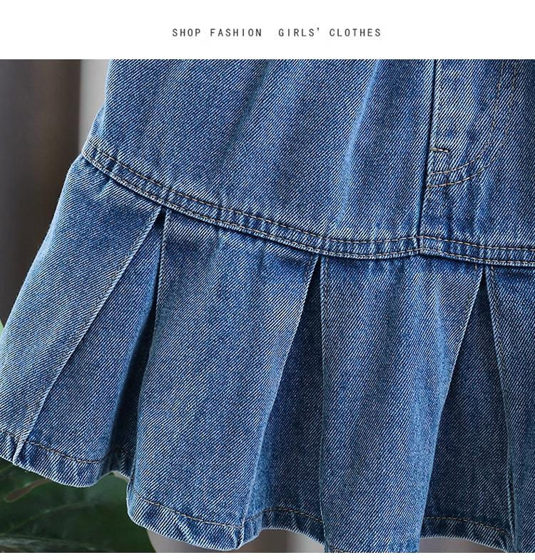 Girls' Korean Style Pleated Denim Skirt - Versatile Summer Fashion for Big Kids