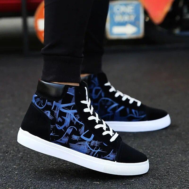 Scarpe da ginnastica alte in tela da uomo, alla moda, con plateau, primavera, inverno, scarpe casual vulcanizzate da uomo, per studenti, tenis masculino