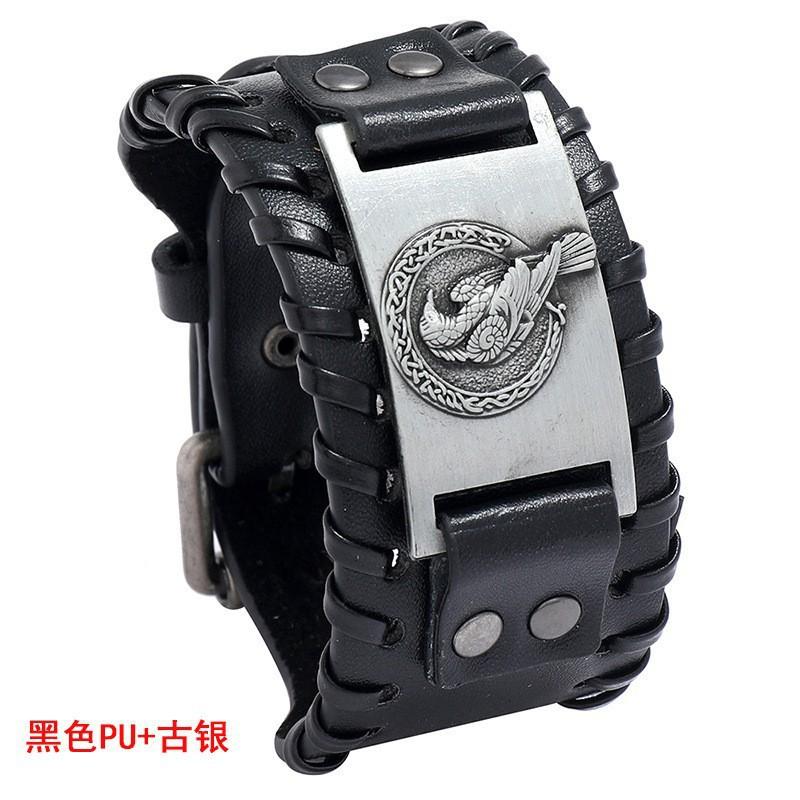 Vintage Norse Rune Leather Bracelet For Men Odin Symbol Punk Style Accessory