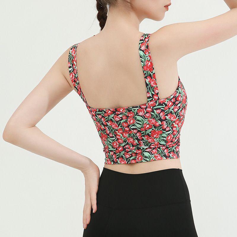 Foreign Trade with Chest Pad Bubble Wrap Elastic Quick-Drying Beauty Back Yoga Straps Tops Women's Small Floral Running Training Vest Tops