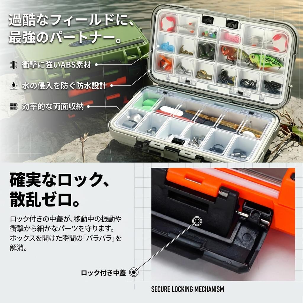 ENN LLC Waterproof Lure Box Set of 2 Black & Orange Double-Sided Fishing Tackle Storage Case with Adjustable Dividers 20x11x5cm